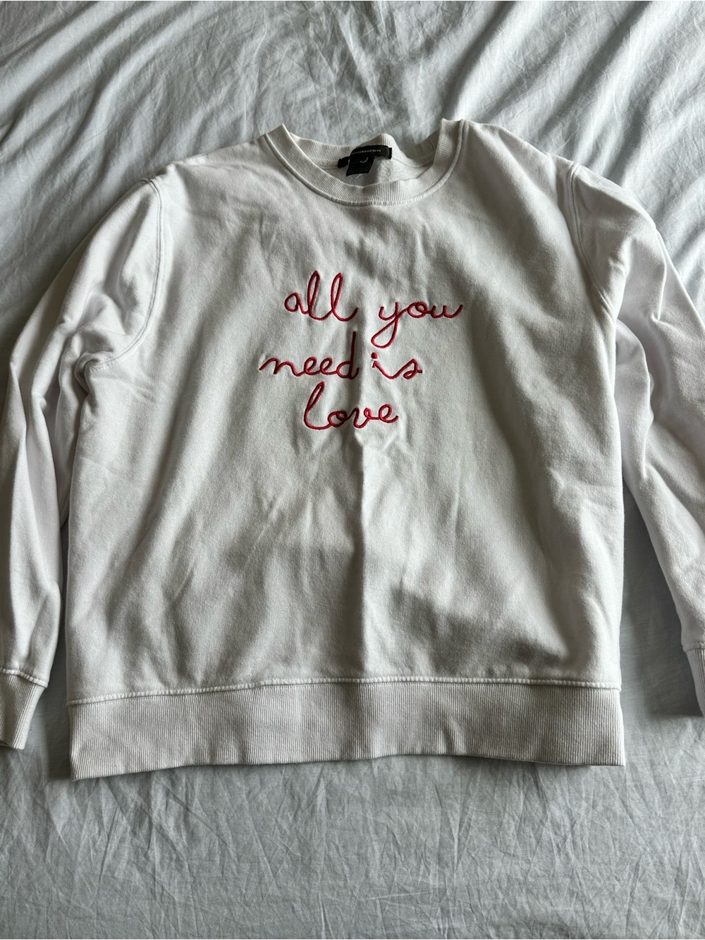 French Connection White Crewneck Sweatshirt with Black Logo Tag